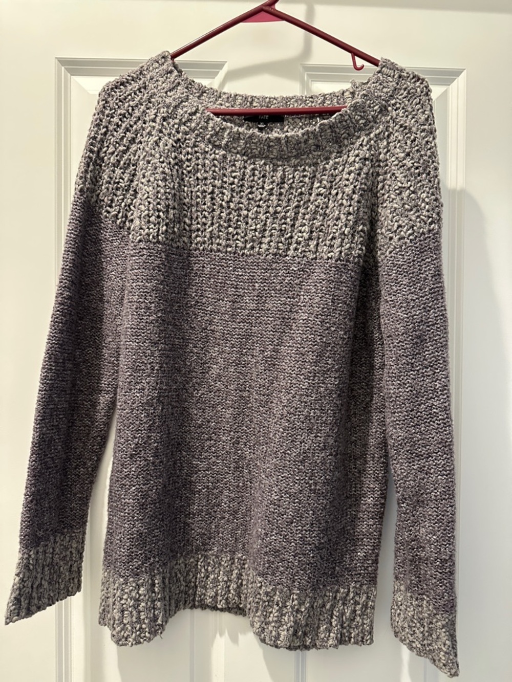 Fate Two-Tone Lavender and Gray Knit Scoop Neck Sweater